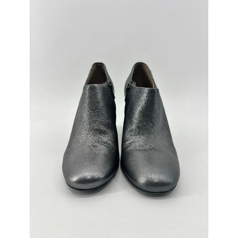 Naturalizer Womens 7.5 Metallic Pewter Gray Block Heel Ankle Booties